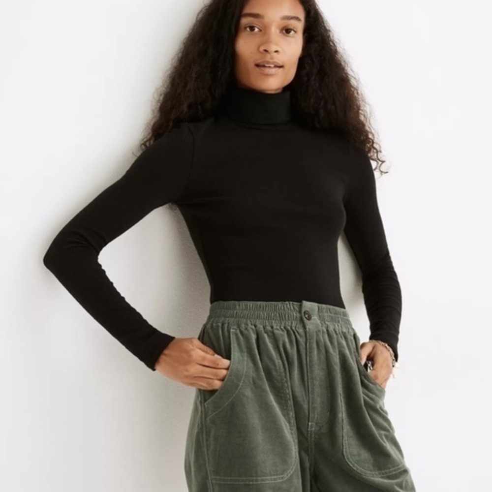 New Madewell Womens Turtleneck Bodysuit Black AF474